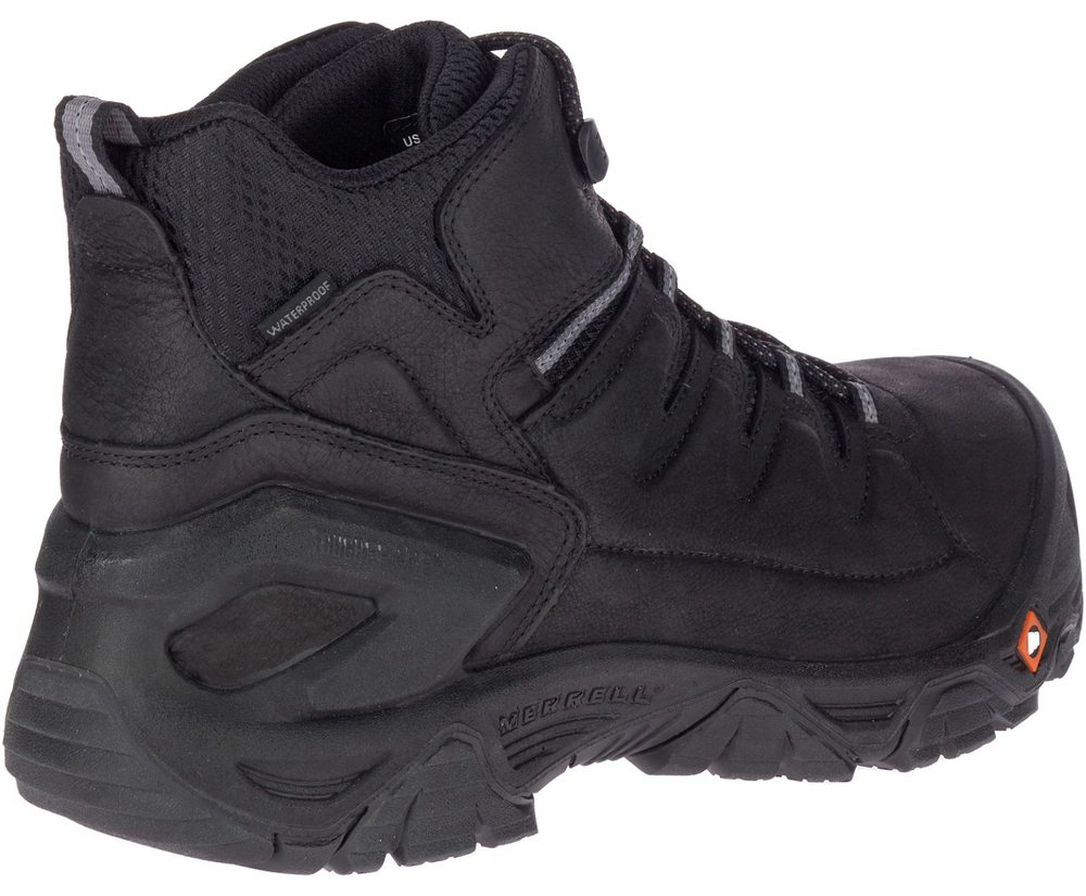 Merrell Work Boots Black - Strongfield Leather 6\" Waterproof Comp Toe Wide Width - Mens 53LIBYUCF